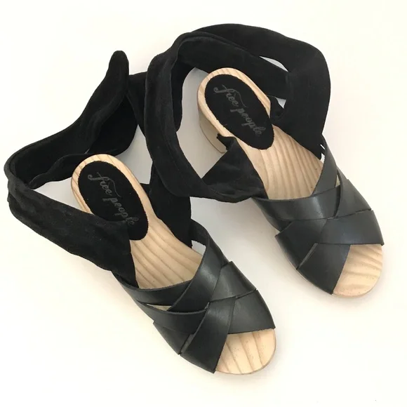 FREE PEOPLE Emmy Wrap Clog Black Ankle Wrap Sandal Women’s Size EU 37 - Picture 3 of 16